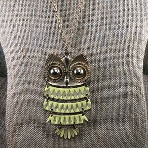 Vintage Owl Necklace Gold Tone Yellow